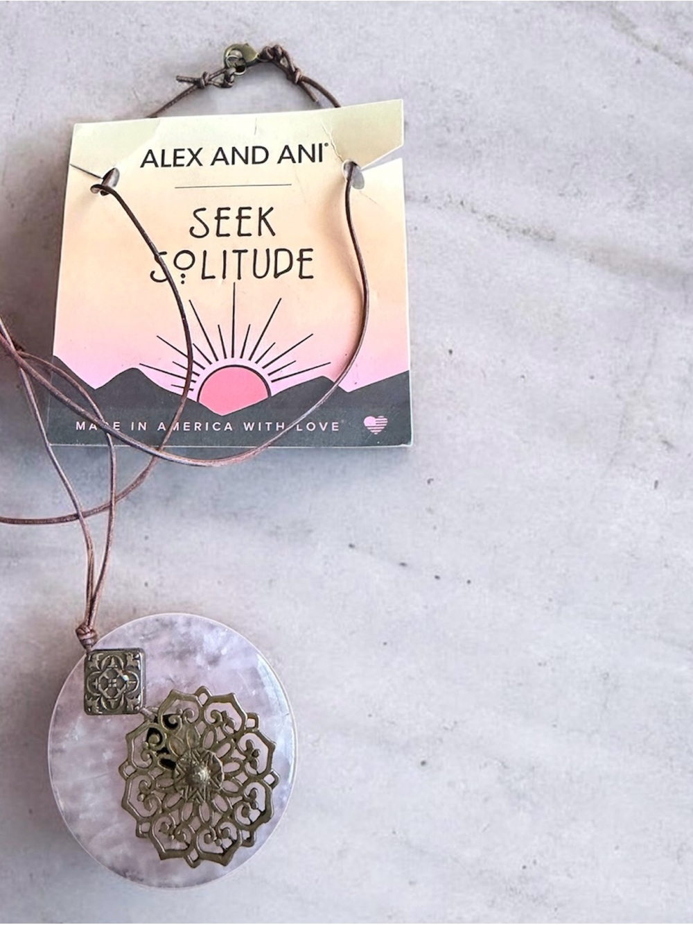 Alex and Ani Pink Mother-of-Pearl Pendant Necklace with Gold Accents